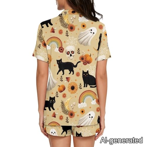 Image of Renewold Women's Short Sleeve Pajama Set Button Down Sleepwear with Notch Collar Soft Lounge Top and Shorts with Pockets