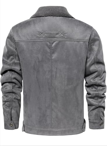 FANARCHER Men’s Casual Winter Jackets Faux Suede Leather Sherpa Jackets Warm Fleece Lined Turn-Down Coat with 5 Pockets3