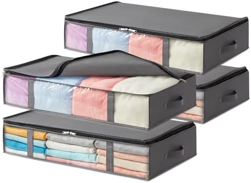 Lifewit 4 Stück 65L Unterbett Aufbewahrungsbox, Faltbare Unterbettkommode | Aufbewahrungstasche Storage Boxes mit Deckel, Unterbett Aufbewahrung für Kleider Unterbett Kleiderschran