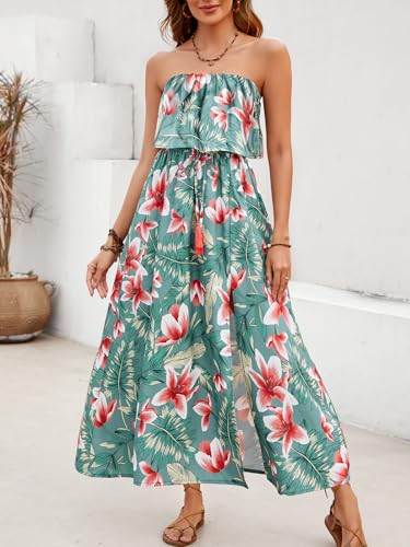 Image of Women's Ruffle Floral Maxi Summer Casual Dress Off Shoulder Wedding Guest Slit Hem Beach Prom Dresses