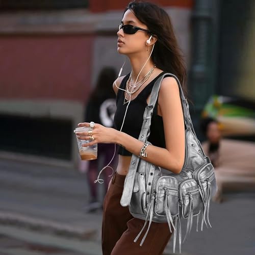 Image of Angel Kiss Hobo Bags Purse for Women Y2K Shoulder Bag Multi Pockets Designer Satchel Studded Handbags with Strap