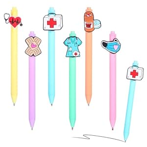 6-Pack Cute Nurse Pens, Nursing Student Essentials, Nurse Accessories for Work, Cartoon PVC Black Ink Soft Gel Pen Set for Nurses, Medical Assistants, Staff & Workers Office Appreciation Gifts
