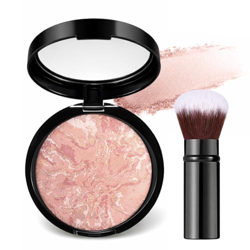 Foundation For Mature Skin, Colour Correcting Powder Foundation with Brush, Baked Baked Foundations Brighten Illuminating Color Correcting,Shimmer Brick Pressed Bronzer,Oil-control (Fair)