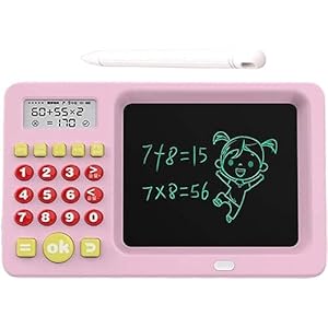 LCD Writing Table with Calculator| Reusable Oral Math Electronic Drawing Tablet Scribbler Pads,Intelligent Thinking Training Oral Early Education Machine Writing Board Preschool Junior (Pink)