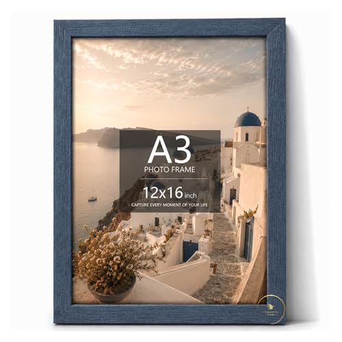 Image of Abhikalpya Art Studio 12x16 Inch A3 Size Photo Frame for Wall - Vertical & Horizontal Wooden Look Picture Frame for Home Decor, Poster, Certificate, Artwork, Gallery Wall Set of (1) (Blue)