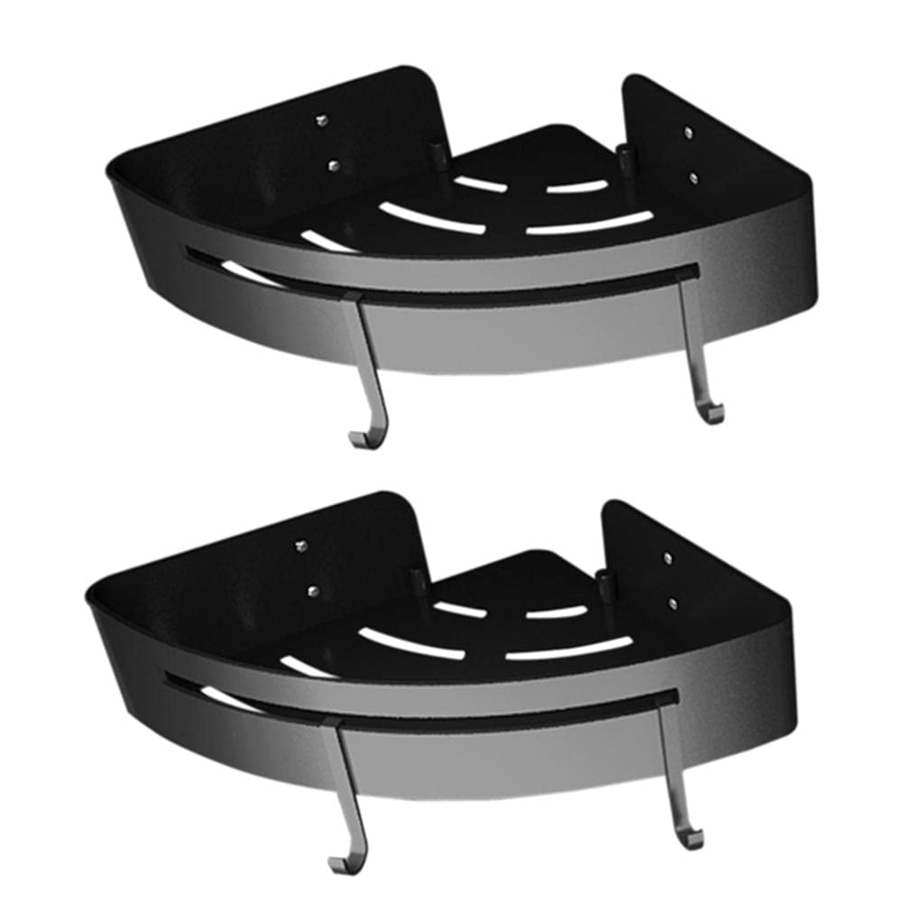 Estante de ducha sin taladro de aluminio negro con ganchos para organizar el baño