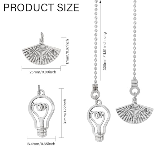 Image of GLOBLELAND 4PCS Platinum Ceiling Fan Pull Chain Ceiling Fan Danglers with Decorative Fan and Bulb Beaded Ball Chain Extenders for Home Decoration