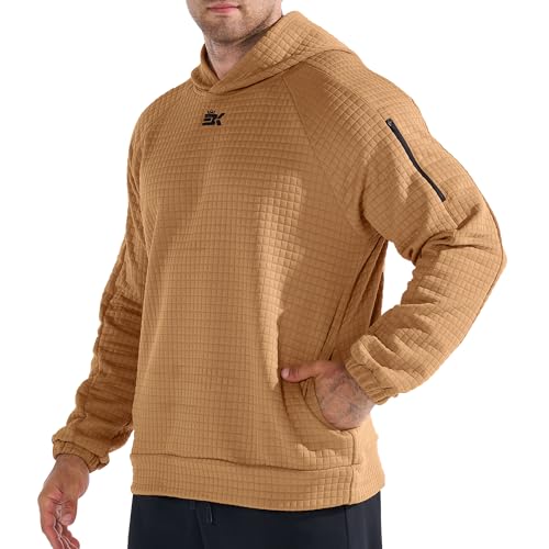 BROKIG Men's Armzip Waffle Knit Pullover Hoodie Loose Warm Casual Lounge Long-Sleeve Hoodies For Running Workout4