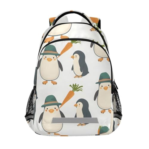 ISAOA Mochila escolar con diseño de pingüino para niños y niñas, mochila para laptop, mochila universitaria, viajes, mochila casual con tira reflectante, Pingüino con zanahoria, 29.5cm*17.5cm*42.5cm