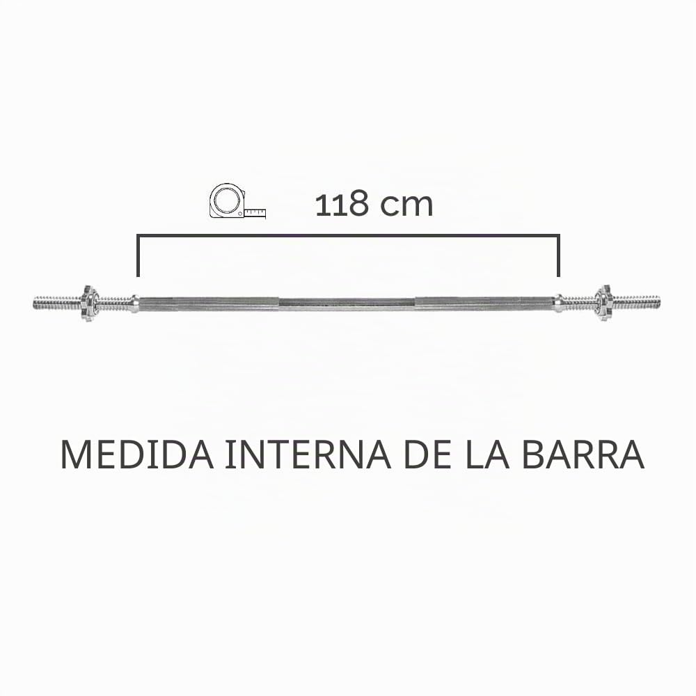 Barra recta cromada de 180 cm de longitud con cierre de rosca de 25 mm de diámetro para gimnasio de pesas