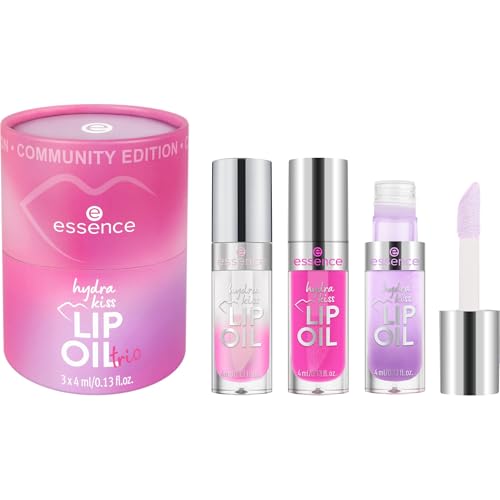 essence hydra kiss LIP OIL trio, Lippe Set, Nr. 01, mit Ölen, glänzend, strahlend frisch, glitzernd, acetonfrei, vegan, ohne Mikroplastikpartikel, glutenfrei, 1er Pack (12ml)