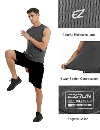 Ezrun Men's Workout Sleeveless Shirts Quick Dry Muscle Swim Shirt Gym Fitness Running Beach Tank Tops(Grey,S) #TOP3