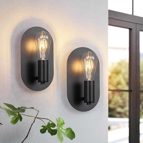 Image of BBLLWJ Modern Wall Sconces Set of Two Mid-Century Sconces Wall Lighting 6W Stainless Steel Oval Decor Black Wall Lamps for Bedrooms Living Room Bathroom Corridor