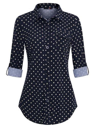 DJT Damen Bluse Weich Gestrickt Stretch Knopfleiste Langarm Hemdbluse...