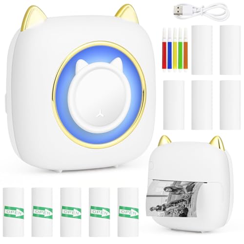 Comius Sharp Miniskrivare för smartphone, Bluetooth-termoskrivare, smartphone-skrivare, mobiltelefonskrivare med etiketttryckpapper, färgat papper, pennor, bärbar fickskrivare för Android, iOS (B)