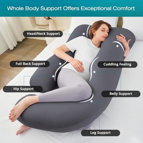 Image of Cooling Pregnancy Pillows for Sleeping, 65'' Full Body Pillow, Dark Grey