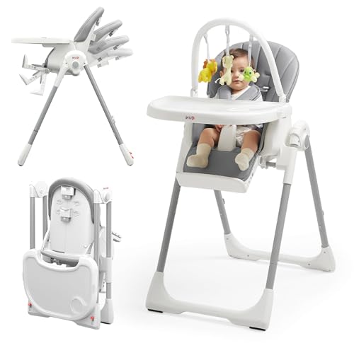 Image of KUB 3-in-1 Foldable & Portable Baby High Chair (Grey with Toys) | 7 Height & 4 Recline Adjustable High Chairs for Babies and Toddlers with Removable Seat & Tray for Easy Clean