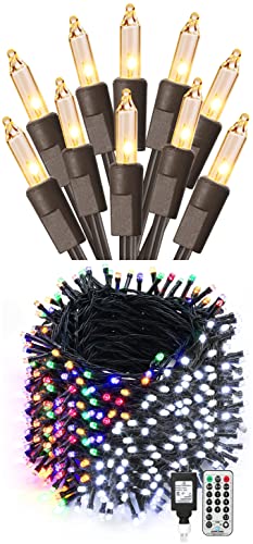300Ct 69.6Ft Christmas Lights + 279Ft 800 Led Color Changing Tree String Lights, 11 Modes Cool White & Multicolor Xmas Lights Plug In Dimmable Fairy Lights Timer For Indoor Outdoor Home Decor #TOP5