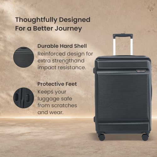 Image of SWISS MILITARY Pascal Hard Trolley Luggage Set of 2 (Medium 68cm + Large 79cm) PC Suitcases Anti-Theft Zippers with 3-Dial Combination Lock, 360 Spinner Wheel, Wet Pocket & Aluminium Handle Black