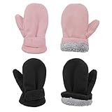 American Trends 2 Pairs Toddler Mittens Unisex Lined Fleece Gloves Winter Warm kids Mitten for Baby Boys and Girls, Black&pink, L(Fits 2-4 years)