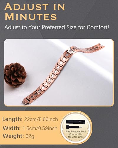 Jeracol Magnetic Bracelet Pure Copper Magnetic Bracelets for Arthritis Pain Relief with Strong Magnets Wristband Adjustable Magnetic Therapy Bracelet with Remove Tool & Gift Box.