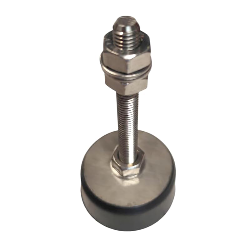 Patas Nivelación Industriales, 115 mm alto, regulación de 35 a 105 mm. Peso soportado: 150 kg por pata. Diámetro goma 60 mm. Rosca M10, Antivibración y antideslizante, Acero Inoxidable A4, Pack de 4
