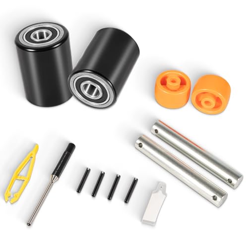 Image of PTH50 Pallet Jack Front Load Wheels Replacement Kit for Crown PTH50 Pallet Jack, Come with Axles, Poly Tread Black with Bearings 20mm