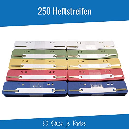 250 Heftstreifen aus Recycling-Karton in 5 Farben, Akten-Dulli farbig sortiert, 10 Bündel á 25 Stück - MADE IN GERMANY, Blauer Engel zertifiziert