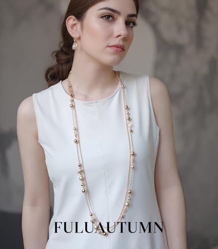 FULU AUTUMN Boho Gold Long Necklaces for Women Natural Stone Beaded Layered Long Necklace Mothers Day Gifts Dainty Flower Costume Jewelry for Women3
