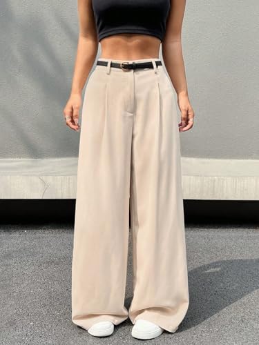 Image of Aahwan Women's Loose High Rise Solid High Waist Korean Pleated Wide Leg Trouser