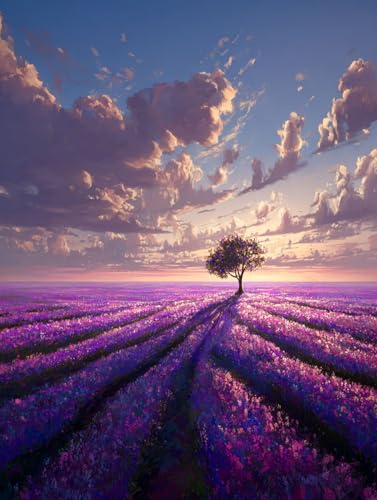 風景 数字油絵 数字キット塗り絵 手塗り DIY絵 デジタル油絵 ラベンダー パターンデザイン, ペイントバイナンバー 初心者向け 簡単 paint by numbers ブラシとアクリル絵の具が入, ホーム オフィス装飾 60X80cm, Model 1