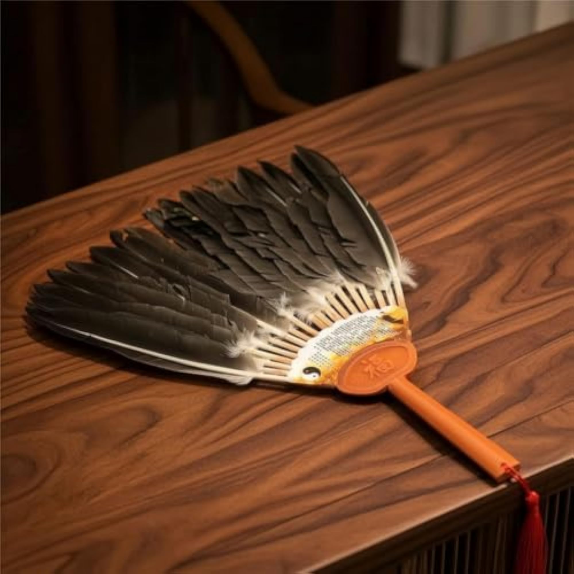 Handmade Goose Feather Fan with Tassel for Dance Performances