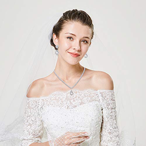 Subiceto Bridal Jewelry Set For Wedding Simple Necklace Teardrop Dangle Earrings Bracelets Crystal Prom Bridal Bridesmaid Tennis Jewelry Set Silver #TOP4