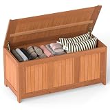 GYMAX Gartenbox Akazienholz, Auflagenbox 220 L, Kissenbox mit Oberer Griff & Belüftung dadurch, Deckel belastbar bis 100 kg, Gartentruhe, Gufbewahrungsbox für Garten, Hinterhof, 113,5 x 52 x 58,5 cm