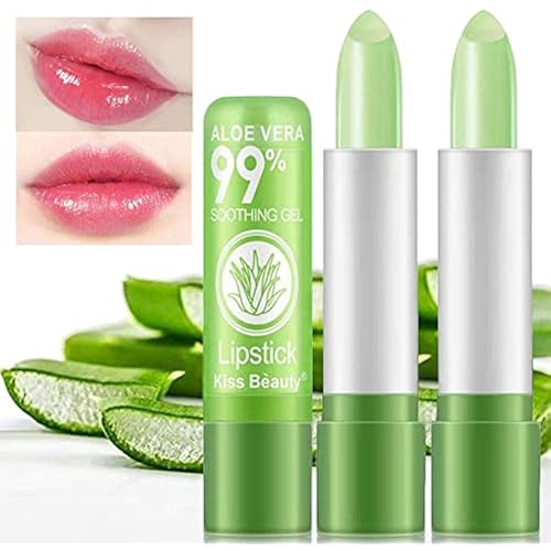 firstfly 2 Pack Aloe Vera Lipstick, Nutritious Color Change Lip Balm Tinted