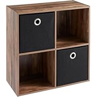 spot on dealz 4-Cube Storage Organizer Shelf with 2 Black Fabric Bins – Wooden Bookcase Cabinet for Home, Office, Kids Room – Toy Storage, Display Rack, Bookshelf (Walnut Finish)