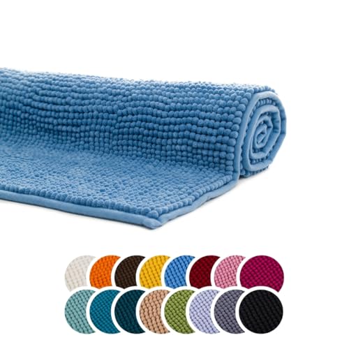 liebling Badteppich, 100% Polyester - Mikrofaser, Serie Chile, 60 x 100 cm, 30 Grad waschbar, Fußbodenheizung geeignet, Farbe: Fjord