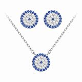 Evensee Nazar Boncuk Evil Eye Set Ohrstecker Ohrringe und Halskette 925 Sterling Silber Blau Auge,Türkisches Amulett Schmuck Geschenk Frauen