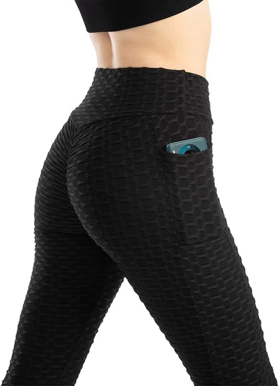 Image of Women Scrunch Booty Leggings High Waist Butt Lift Yogapants TIK Tok TightsBubble TexturedTummy Control High Waist Yoga Leggings Gym Wear for with Pocket