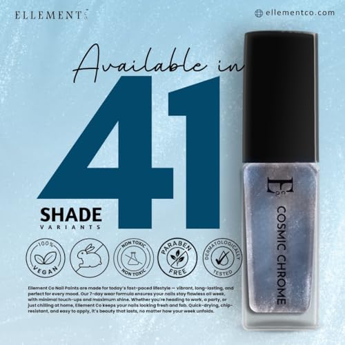 Image of Ellement Co Cosmic Chrome Nail Polish 10ml | Metallic Silver Blue Shade | Chrome Finish | High Shine | Quick Drying | Long Lasting | Chip Resistant | Vegan | Nail Lacquer & Nail Paint for Women