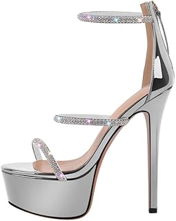 Platform Heel for Women Crystal Sandals with Rhinestone Straps Buckle Stiletto High Heels