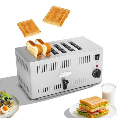 HAKKA 6 Slice Toaster Commercial 2500W Electric Toasters with 5 Browning Levels Brushed Stainless Steel Extra Wide Slots Pop-Up Catering Hamburger Bread Toaster With Removable Crumb Tray