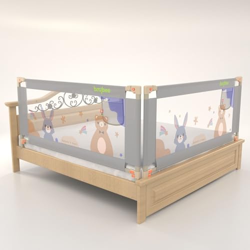 Image of BAYBEE Baby Bed Rail Guard (200x80cm), Bedrail for Baby Safety with 28 Height Adjustable, Portable Bed Side Protector for Babies Falling | Foldable Single Side Bed Railing, 2 Side, (Light Grey)