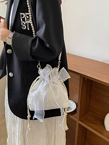 GORGLITTER Women's Bow Lace Tote Bags Floral Sheer Double Handle Mesh Shoulder Handbags3