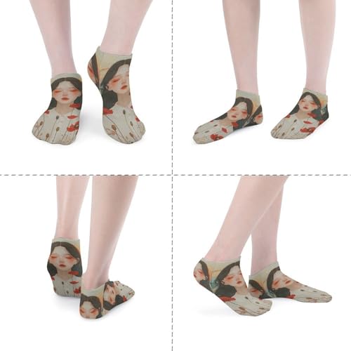 Long Hair Beauty Ankle Socks 5-Pack, Breathable Casual Athletic Socks for Women Men, One Size (6-11)4