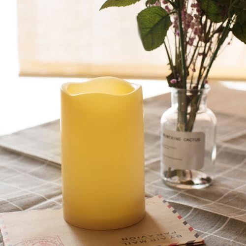 Image of iZAN Set of 1 Outdoor Flameless LED Candles with Timer - Waterproof Plastic Flickering Battery Operated LED Pillar Candles Wedding Party Garden Decoration Long Lasting Battery Life 3x5 inch