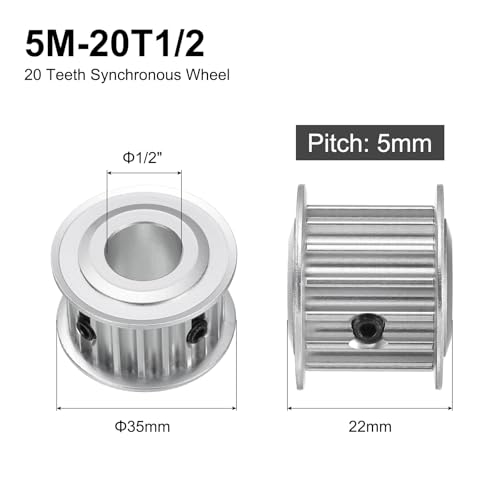 QUARKZMAN 5M-20T-1/2B Zahnriemenscheibe 1/2 Bohrung 20 Zähne Aluminiumlegierung Synchronrad Mit Keilnut Teilung 5mm Zahn Für 15mm Breiter Riemen