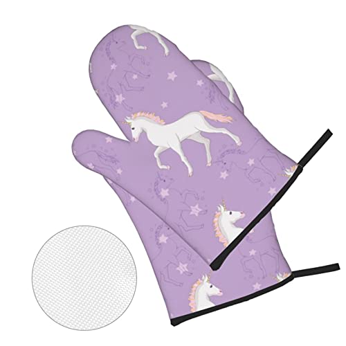 Cute Unicorn Oven Mitts And Pot Holders Heat Resistant 4Pcs Set Bbq Gloves And Pads For Cooking Baking Grilling #TOP2