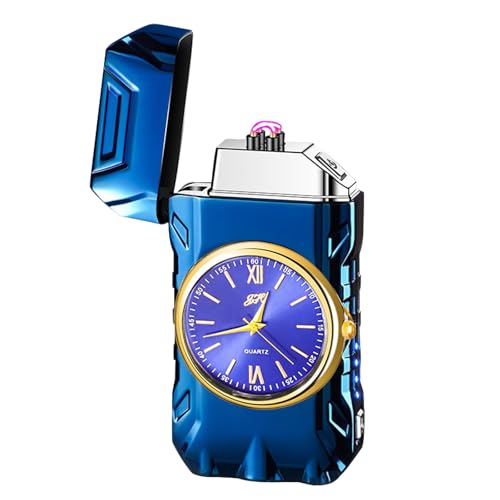 TIKIUKI Lighter Multifunction with Led Display Arc Lighters Strong Windproof USB Rechargeable Lighters Fashion Luxury Metal Lighter with Clock Dial Suitable for Gifts(Blue)
