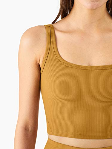 Kikiwing Women's Seamless Sports Bra Workout Crop Top Tank Tops For Women Long Lined Sports Bra Ribbed Crop Top Fitness Copper Brown M #TOP2